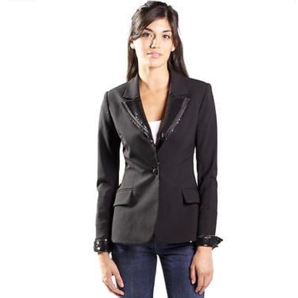 Mackage Leather Trim Sequin Lapels Black Blazer